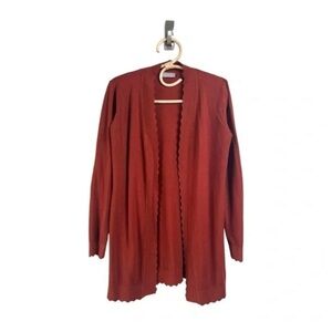 Stitch Fix: Evolution by Cyrus Davison Scallop Edge Cardigan in Colorado Rust